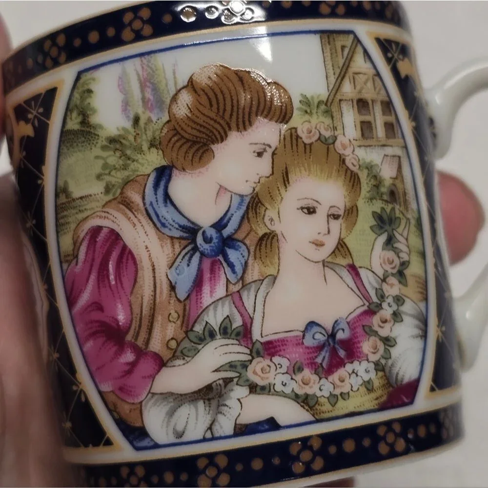 Tiger Yedi Japan Victorian Romantic Couple Espresso Cup & Saucer Vintage